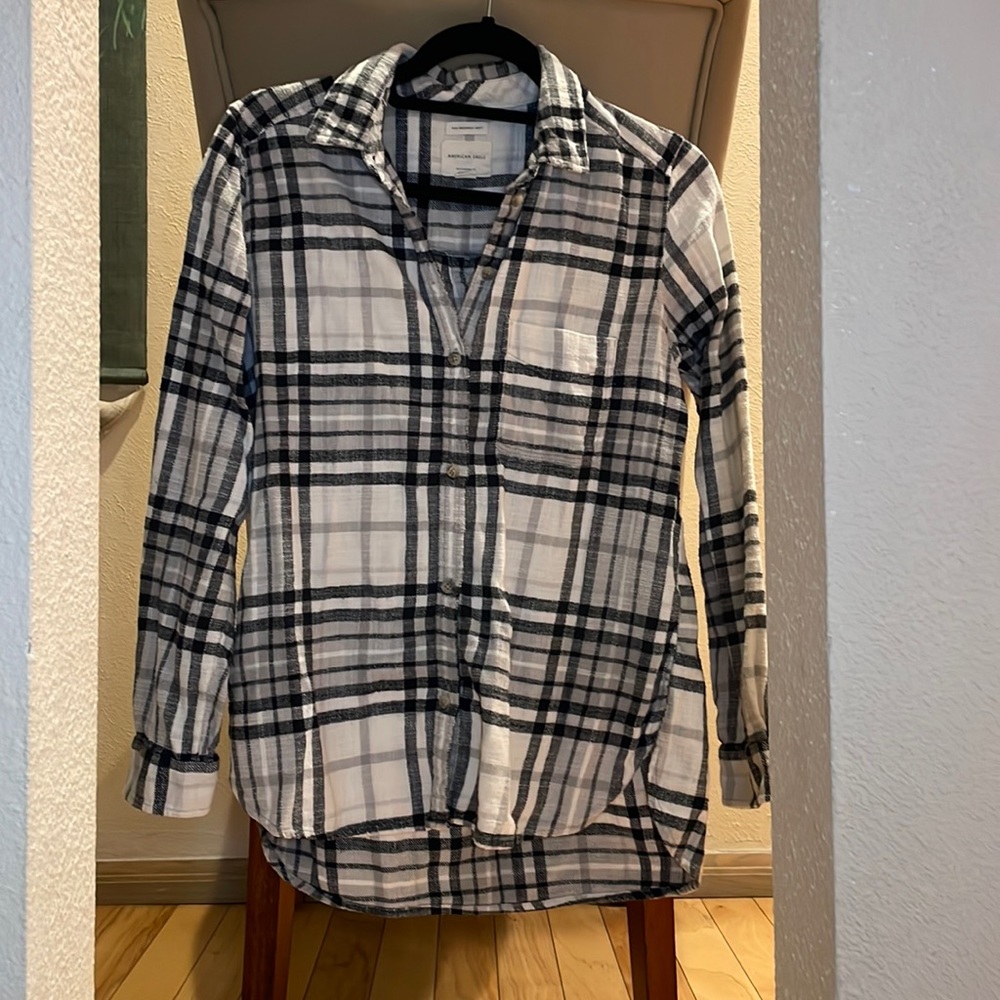 Black & White Plaid Flannel Shirt